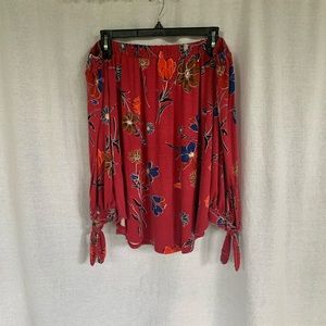 Red Floral Finn & Grace Off The Shoulder Shirt
